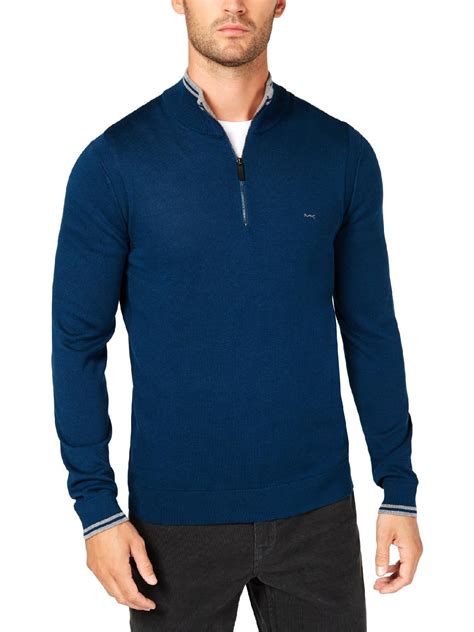 michael kors mens striped 1 4 zip long pacific blue|Michael Kors shirts for men.